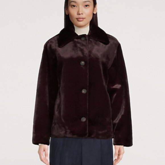 NWT Vince Plush Faux Fur Plum Wine Casual Jacket XXS $592 - Picture 11 of 16